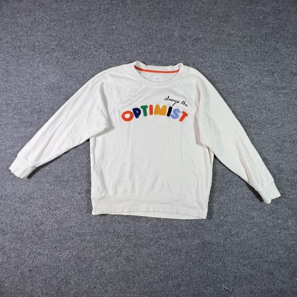 Lou & Grey Sweatshirt Women's XS White Cotton "Always The Optimist" Embroidered
